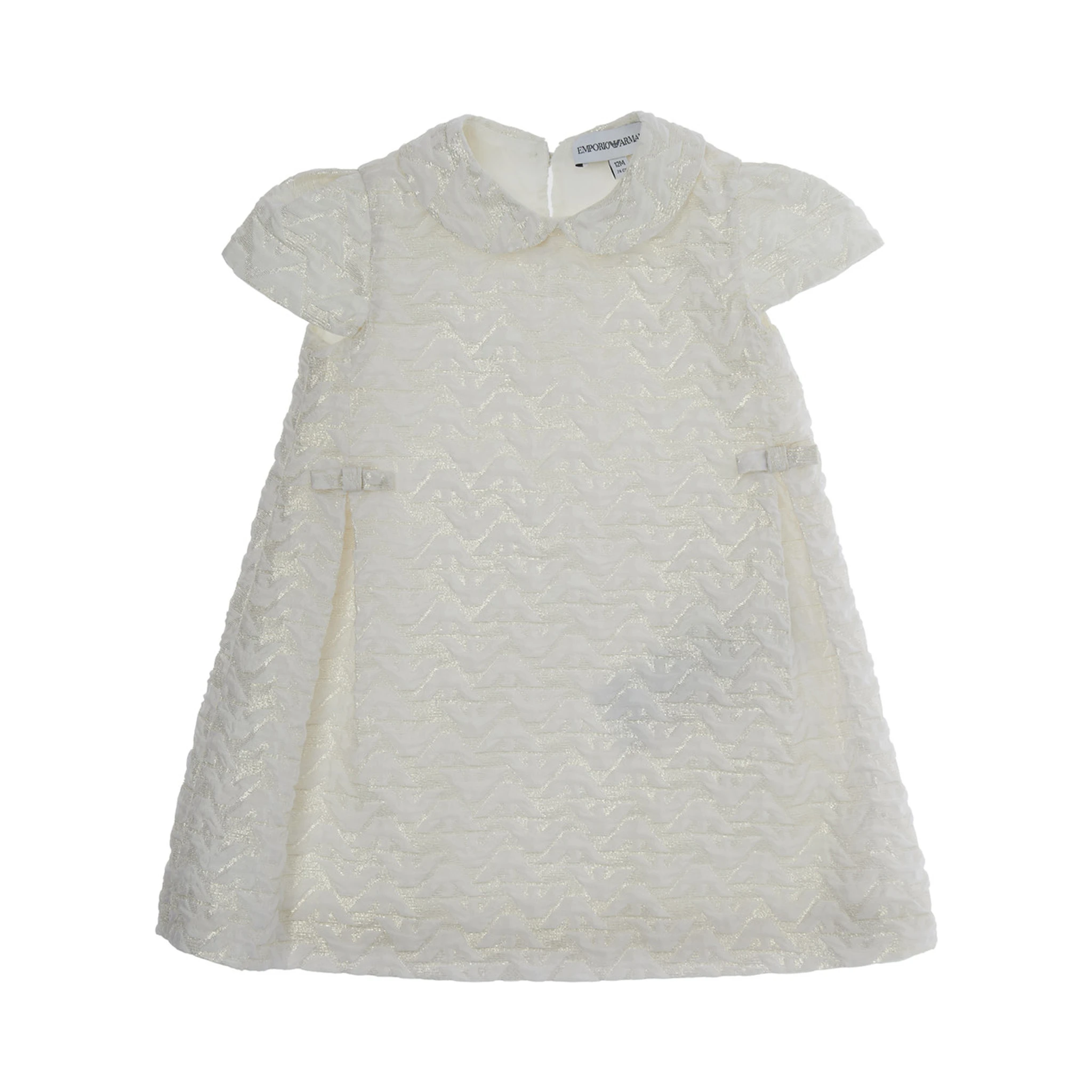 White Dress with Peter Pan Collar and All-Over Logo Embroidery in Tech Fabric Baby