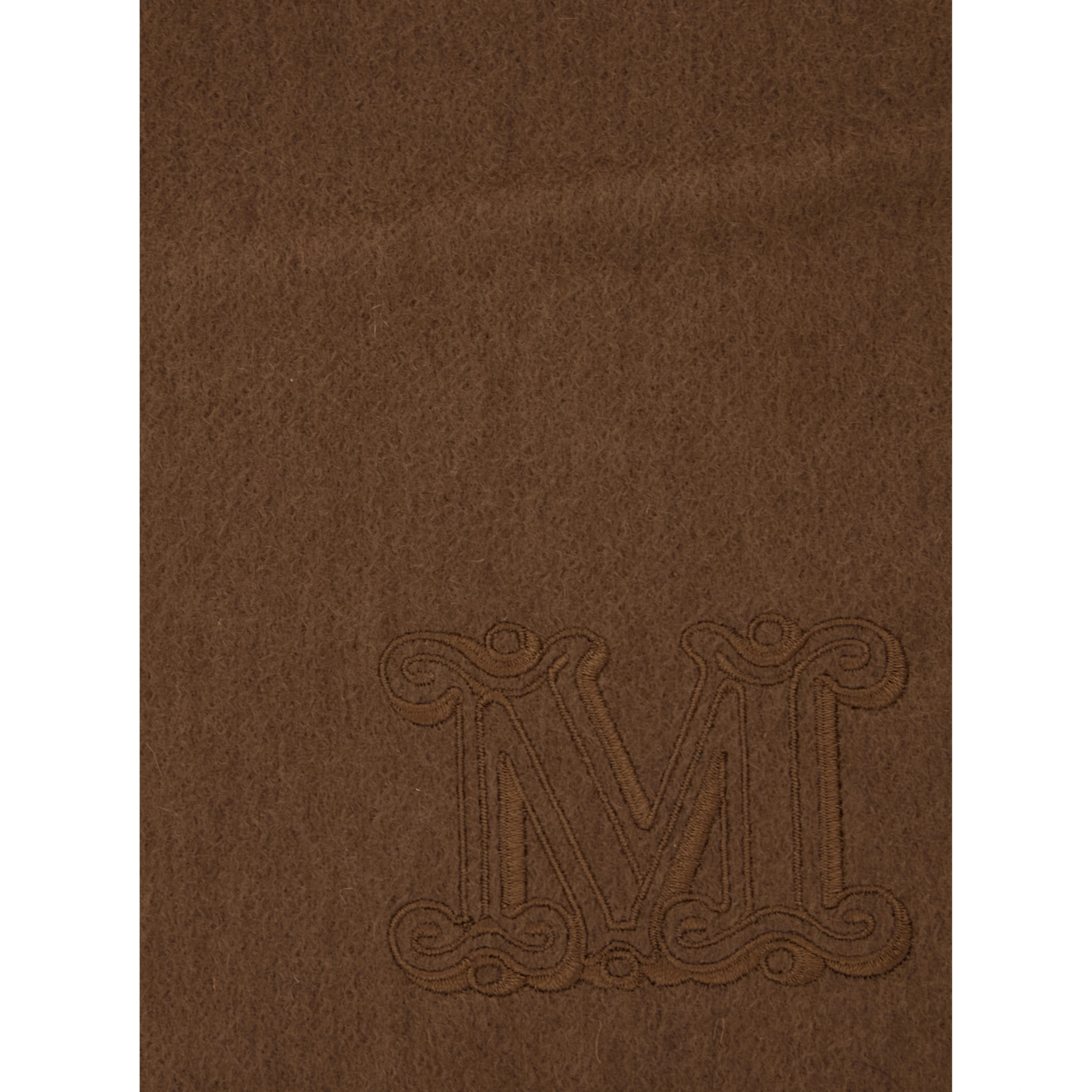 Dalia Brown Rectangular Scarf with Logo Embroidery on the Front and Fringed Hem in Cashmere Woman