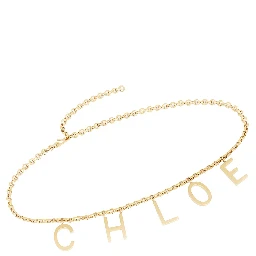 Metallic Belt with Adjustable Hook Closure and Logo Lettering Charm in Brass Woman