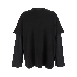 Black Crewneck T-Shirt with Logo Lettering on the Rear and Layered Design in Cotton Man