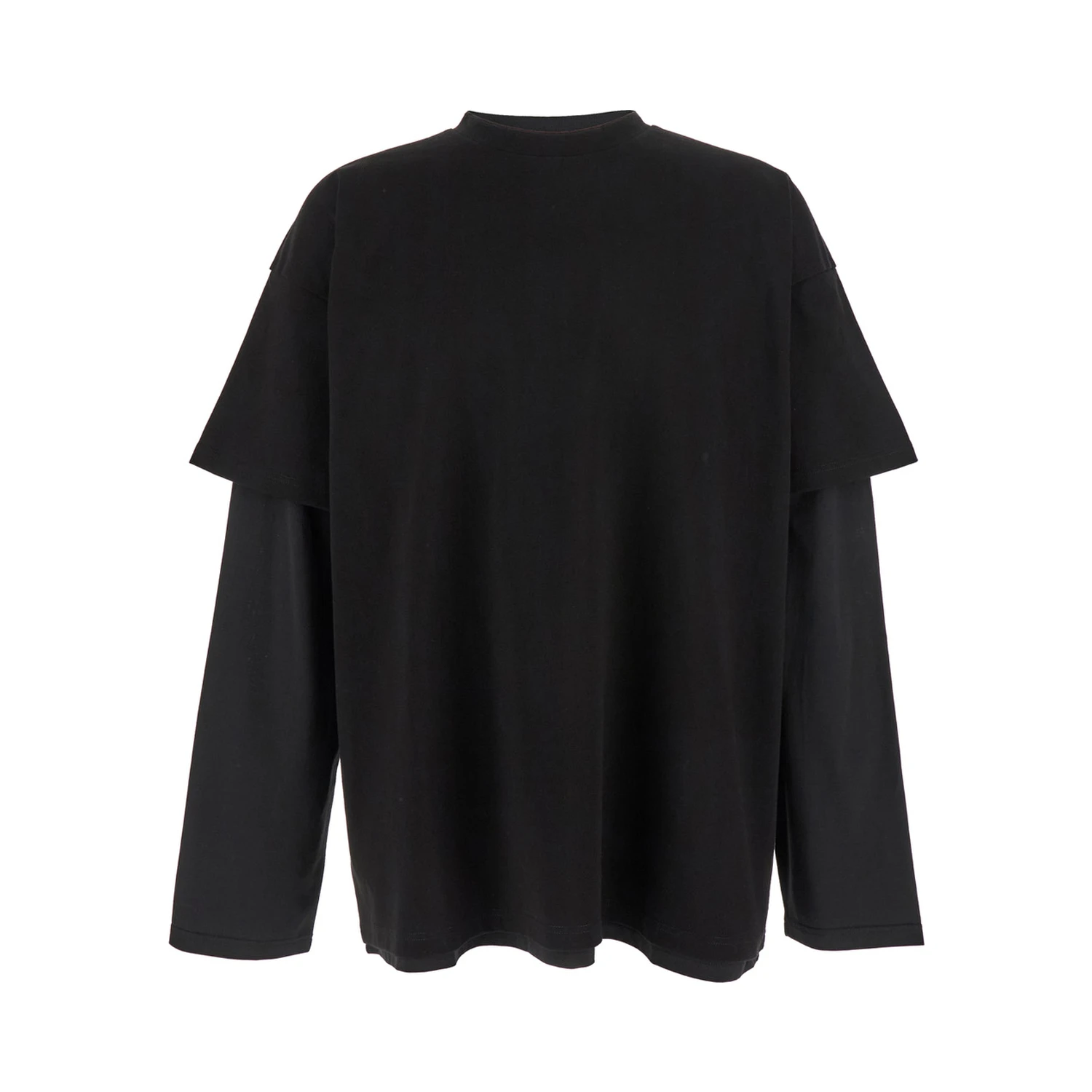 Black Crewneck T-Shirt with Logo Lettering on the Rear and Layered Design in Cotton Man