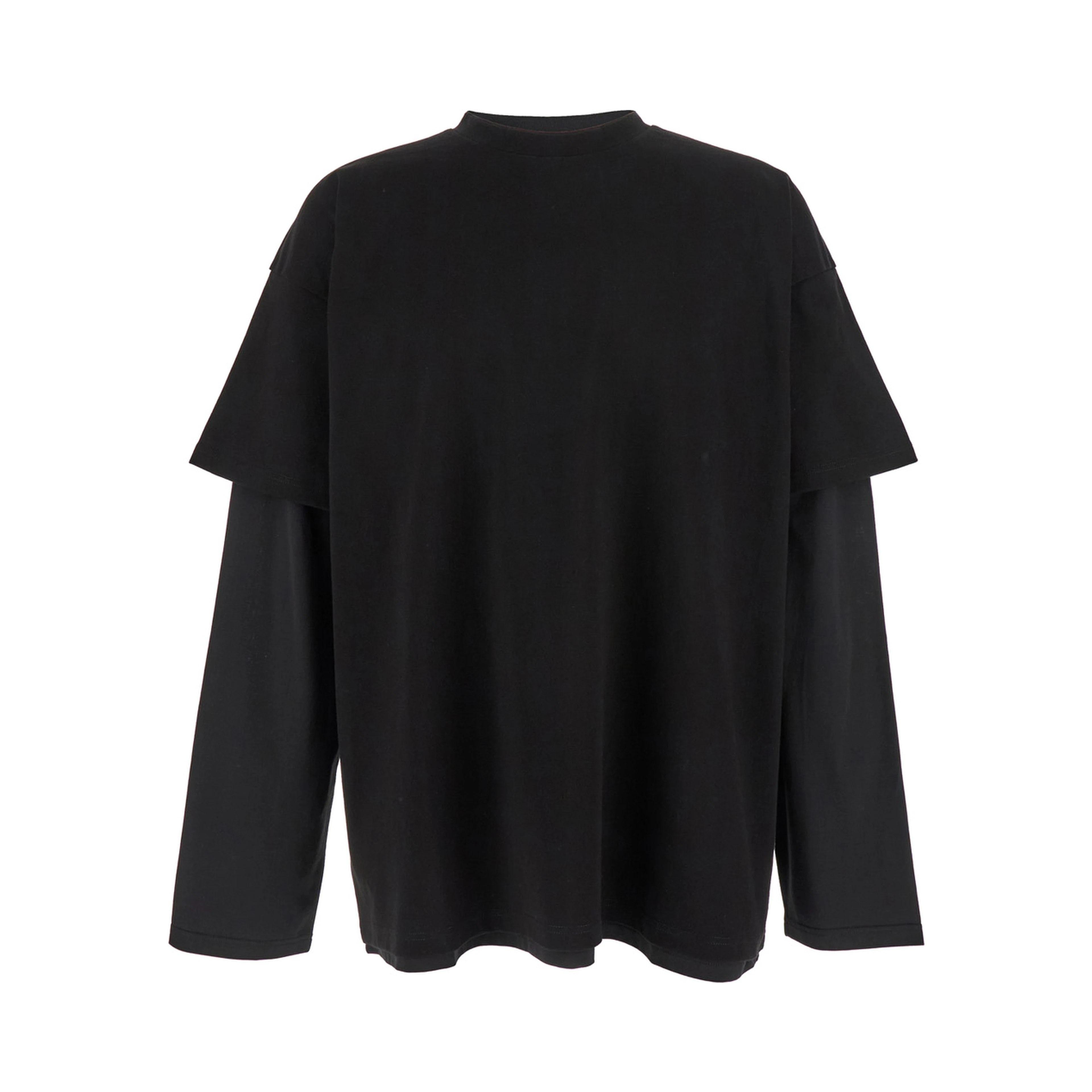 Black Crewneck T-Shirt with Logo Lettering on the Rear and Layered Design in Cotton Man