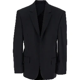 Black Single-Breasted Jacket with Notched Revers in Wool Man