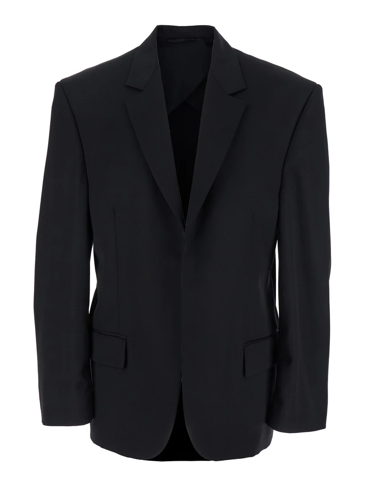 Black Single-Breasted Jacket with Notched Revers in Wool Man