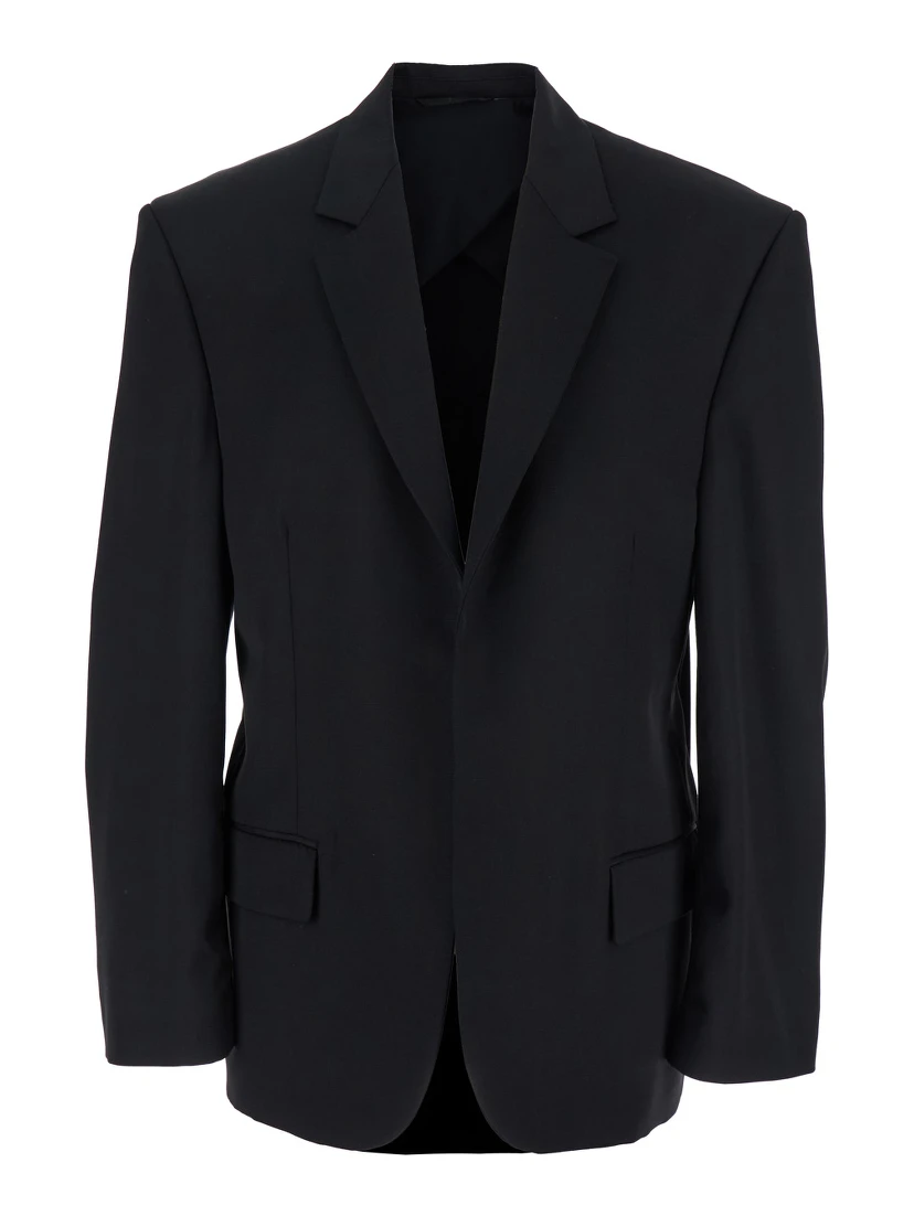 Black Single-Breasted Jacket with Notched Revers in Wool Man