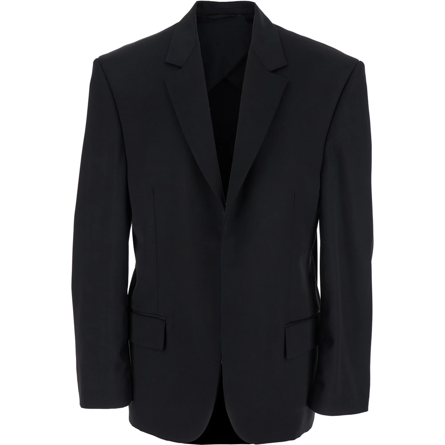 Black Single-Breasted Jacket with Notched Revers in Wool Man