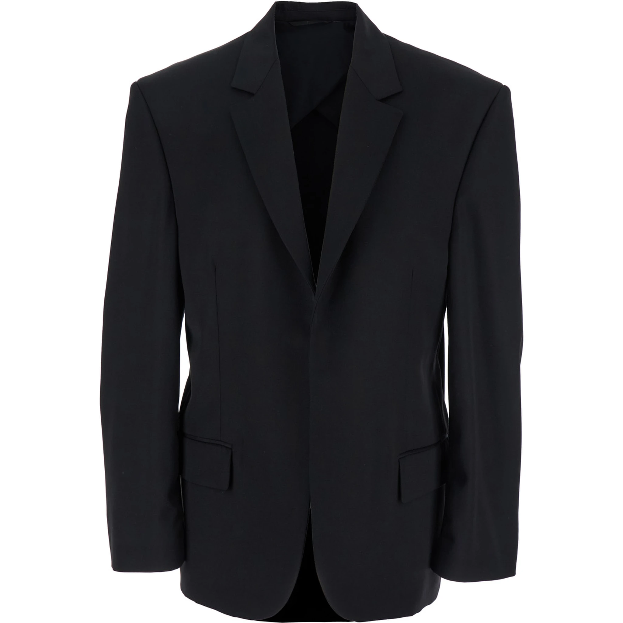 Black Single-Breasted Jacket with Notched Revers in Wool Man
