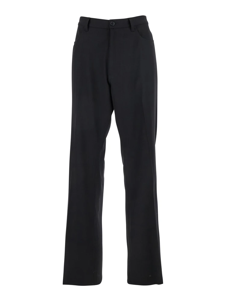 Black Tailored Trousers with Belt Loops in Wool Man