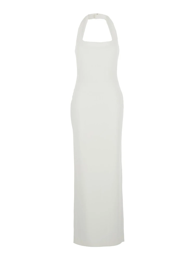 Ilona White Long Dress with Square Neckline in Twill Woman