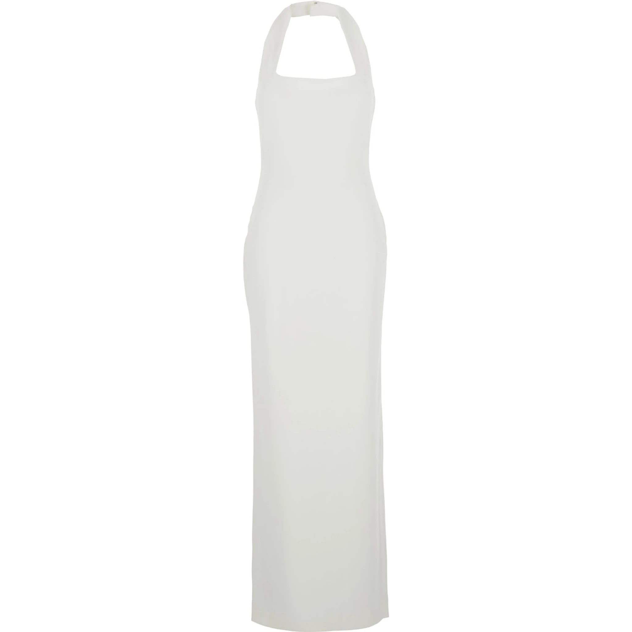 Ilona White Long Dress with Square Neckline in Twill Woman