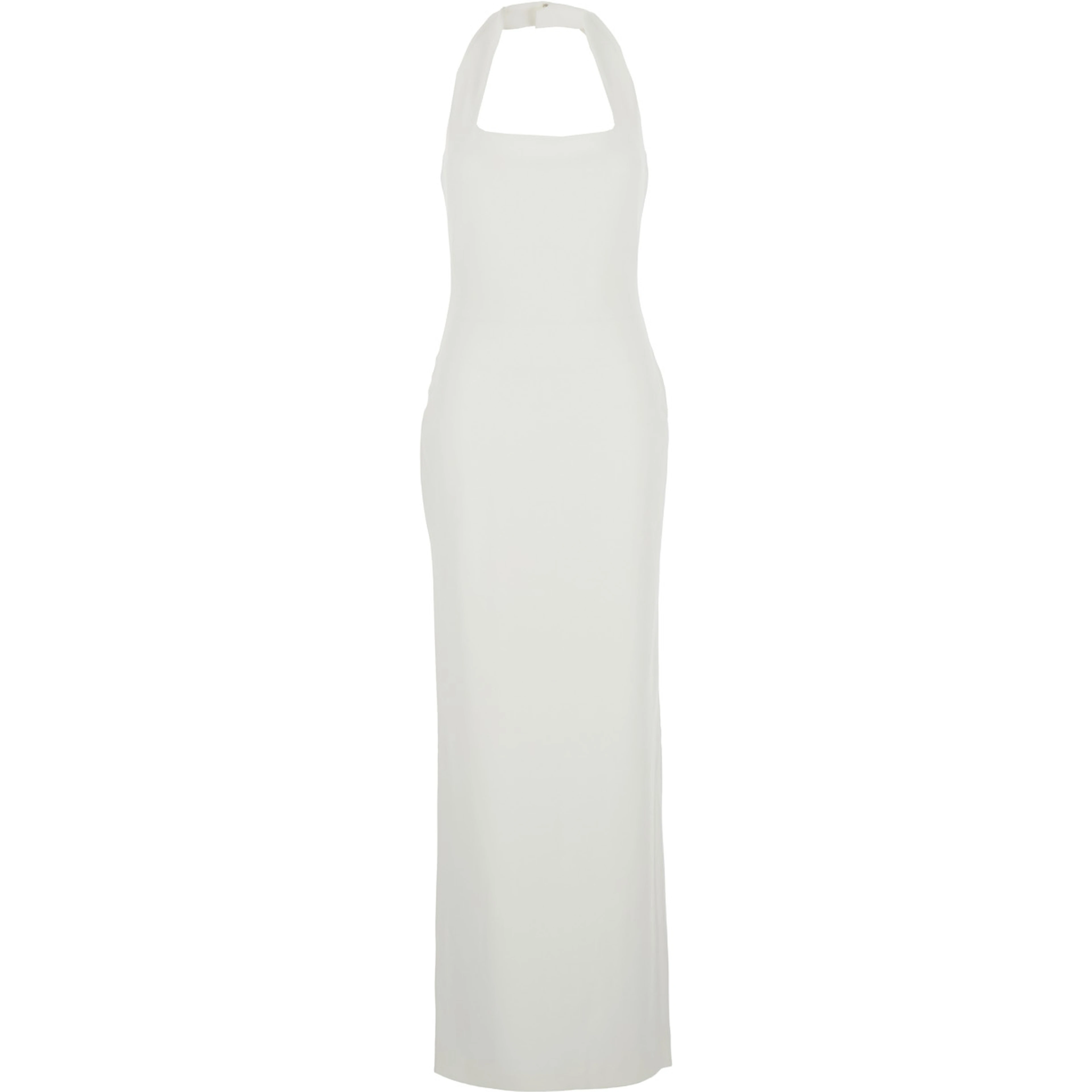 Ilona White Long Dress with Square Neckline in Twill Woman