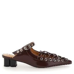 Brown Sandals with Pointed Toe Design and All-Over Laces in Eco Leather Woman