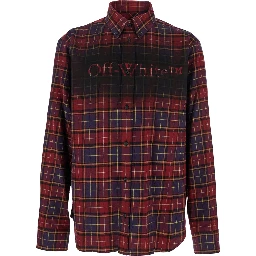 Bordeaux Shirt with Maxi Logo Lettering on the Front and All-Over Check Motif in Wool Man