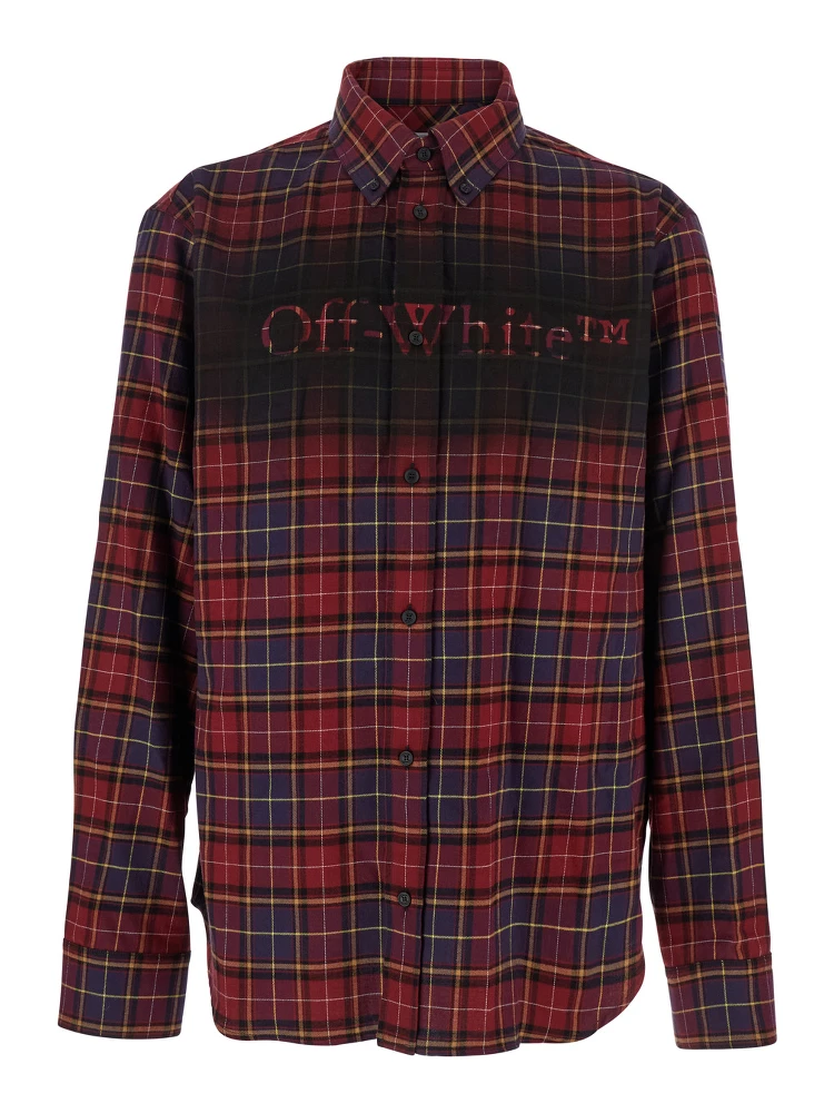 Bordeaux Shirt with Maxi Logo Lettering on the Front and All-Over Check Motif in Wool Man