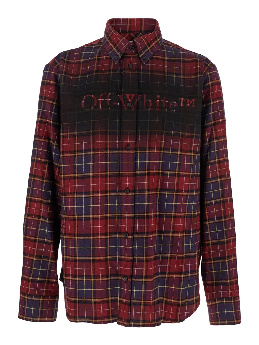 Bordeaux Shirt with Maxi Logo Lettering on the Front and All-Over Check Motif in Wool Man
