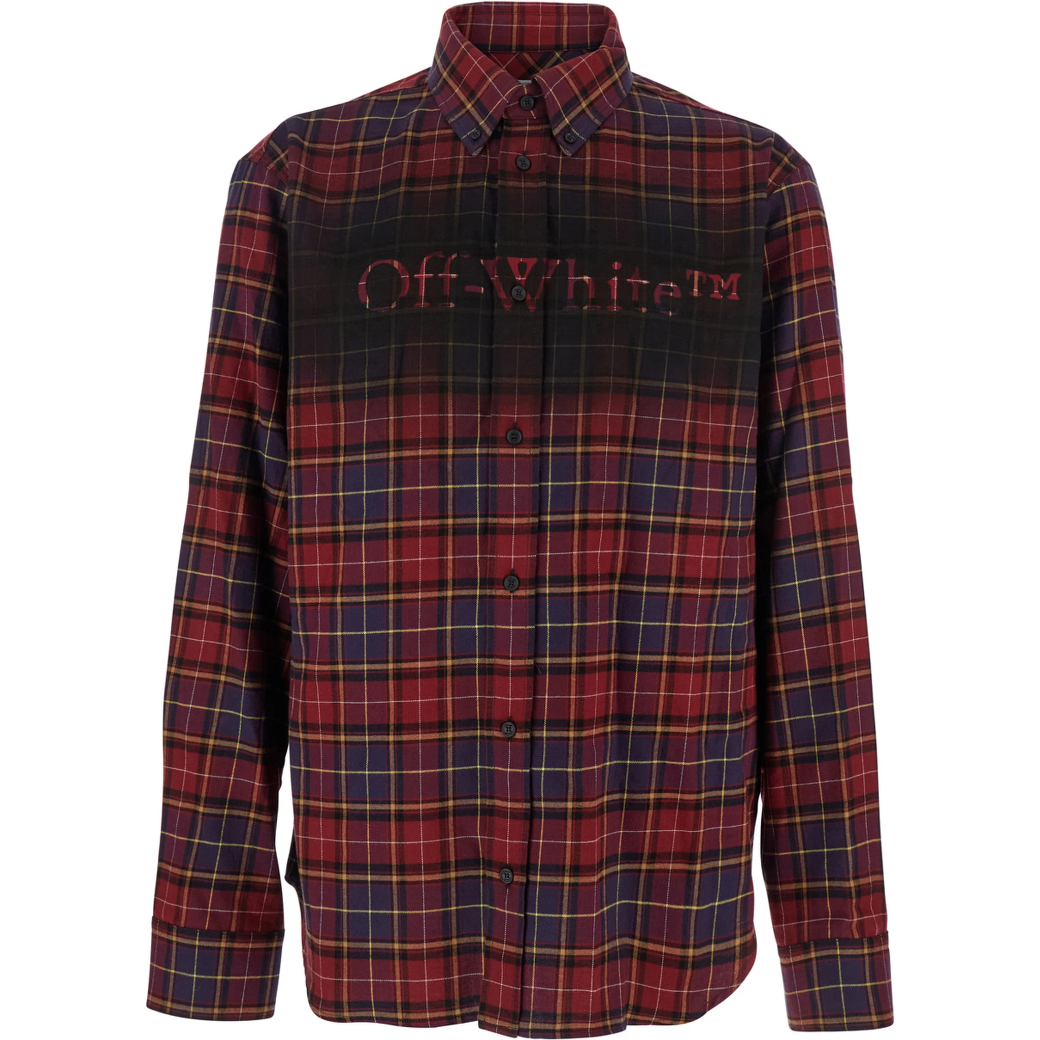 Bordeaux Shirt with Maxi Logo Lettering on the Front and All-Over Check Motif in Wool Man
