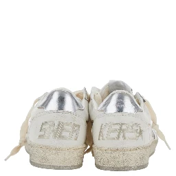 Ballstar White Low Top Sneakers with Laminated Star Patch on the Side and Laminated Heel with Logo Lettering in Leather Woman