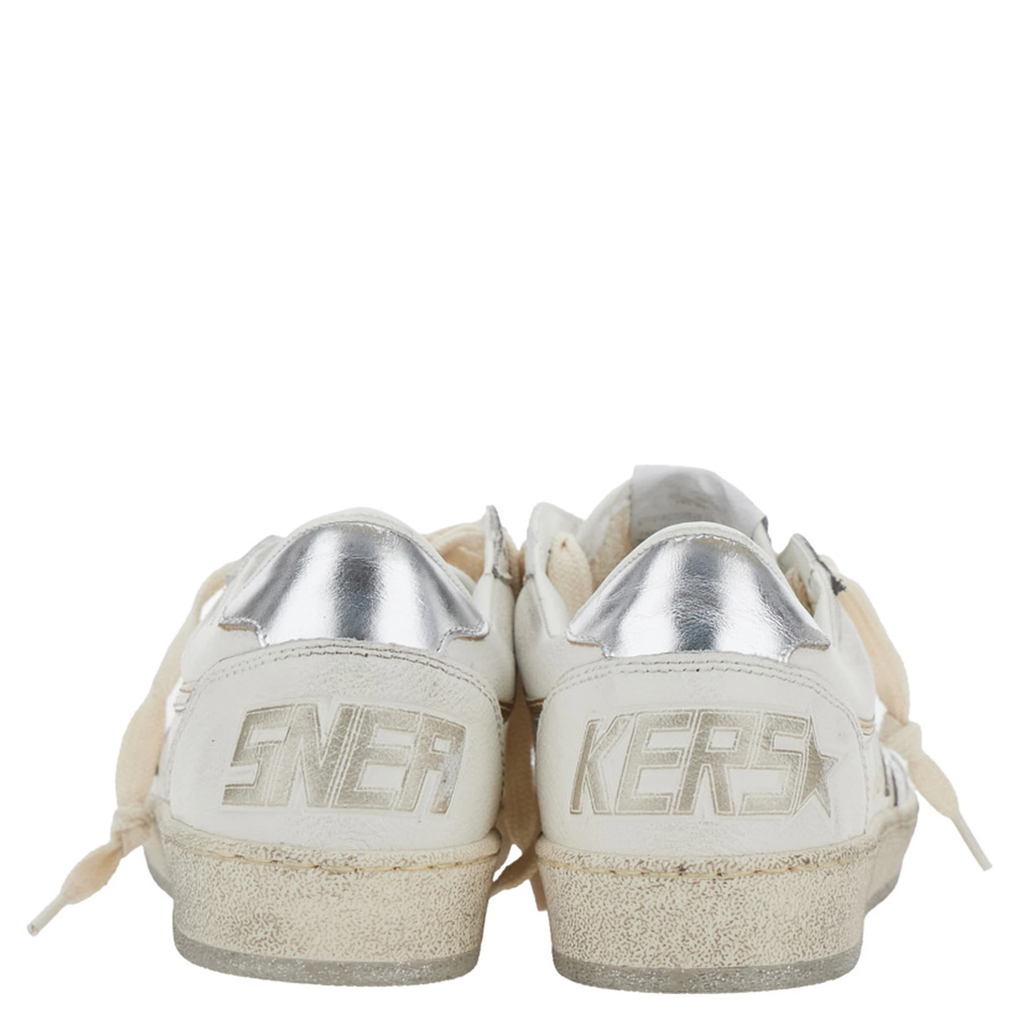 Ballstar White Low Top Sneakers with Laminated Star Patch on the Side and Laminated Heel with Logo Lettering in Leather Woman