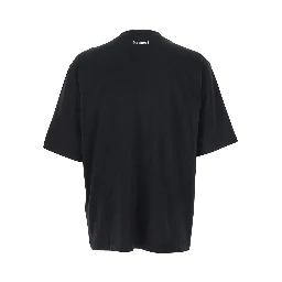 Black Crewneck T-Shirt with Maxi Logo Lettering on the Front in Cotton Man