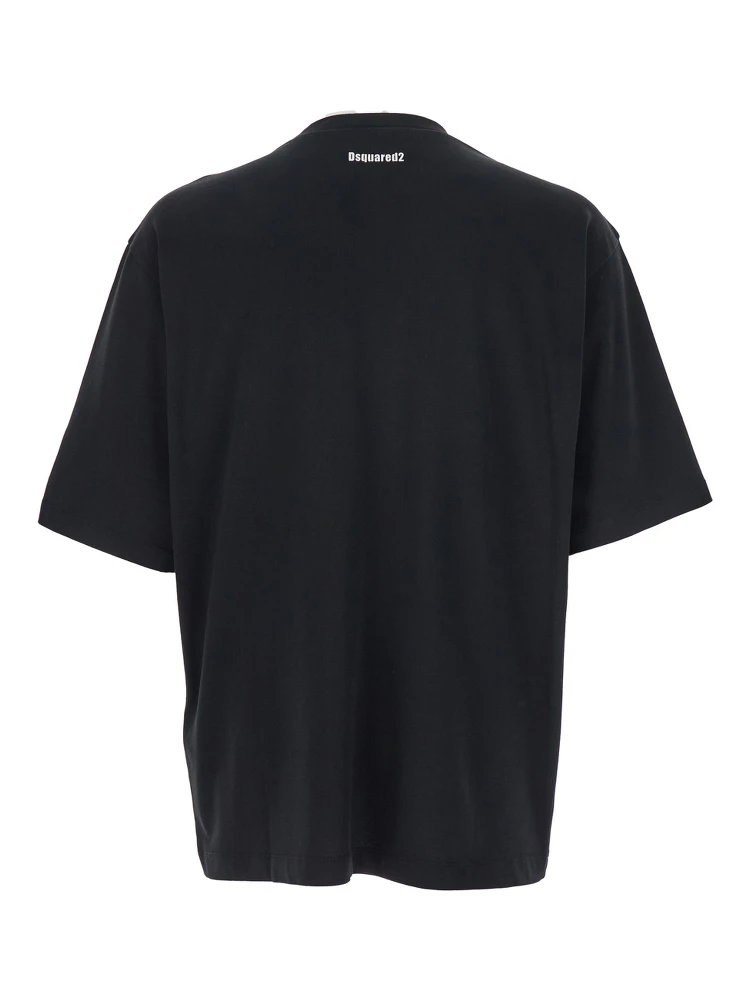 Black Crewneck T-Shirt with Maxi Logo Lettering on the Front in Cotton Man alternative