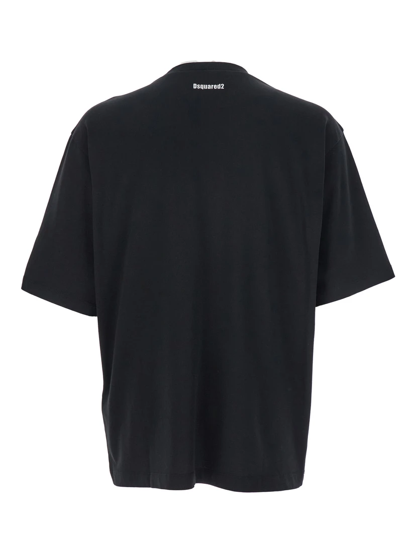 Black Crewneck T-Shirt with Maxi Logo Lettering on the Front in Cotton Man