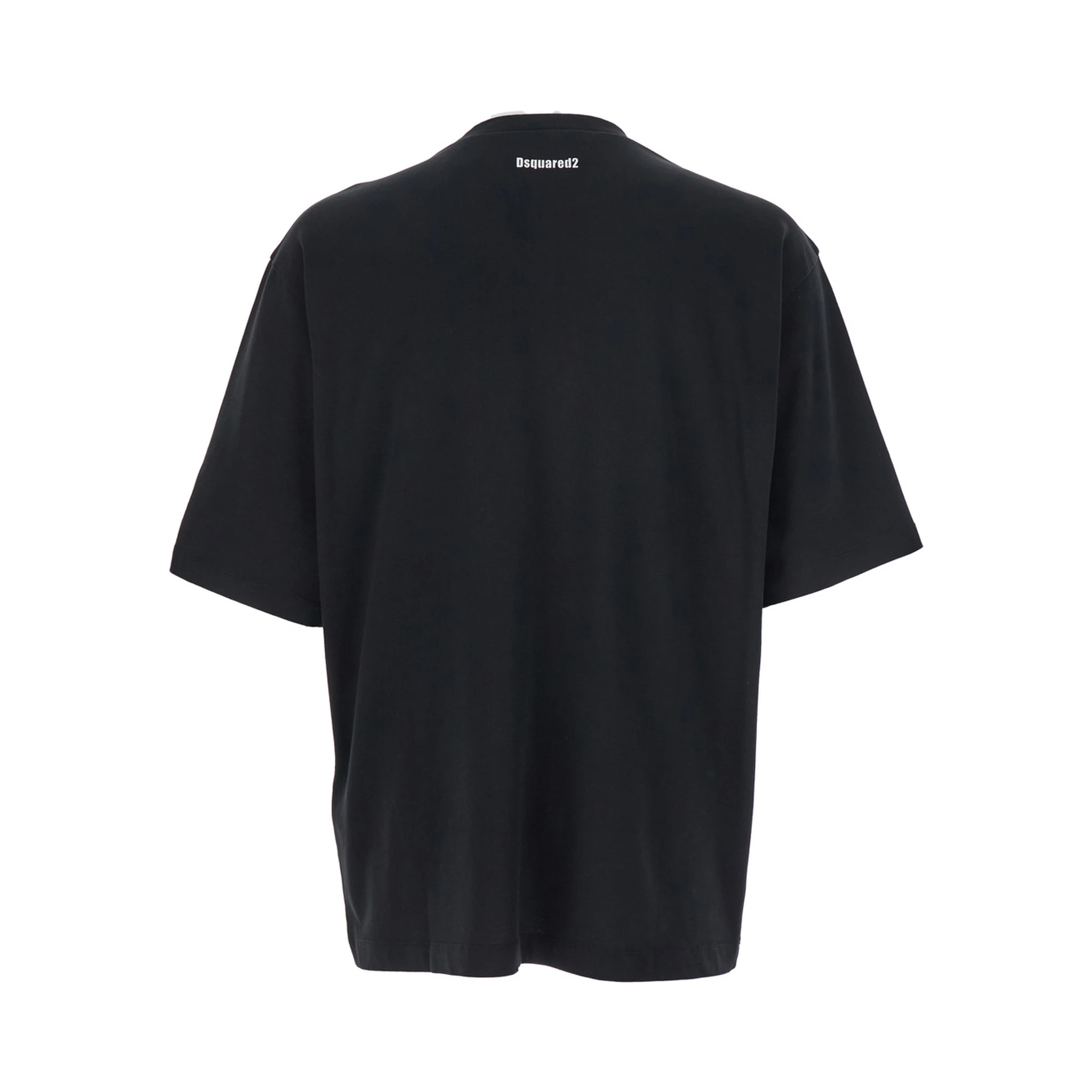 Black Crewneck T-Shirt with Maxi Logo Lettering on the Front in Cotton Man