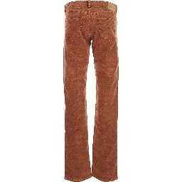 Orange Trousers with Belt Loops and Back Logo Patch in Corduroy Woman