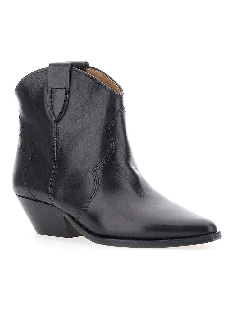 Dewina Black Slip-On Ankle Boots with Low Block Heel in Leather Woman alternative
