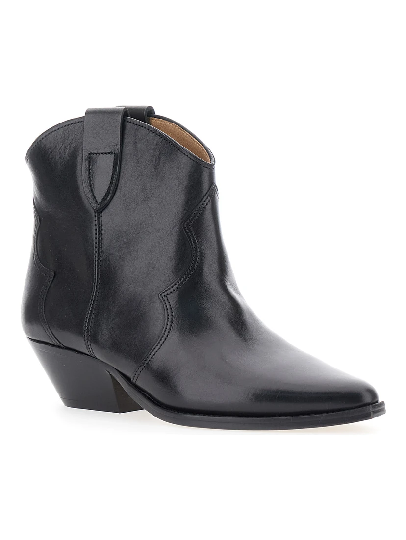 Dewina Black Slip-On Ankle Boots with Low Block Heel in Leather Woman