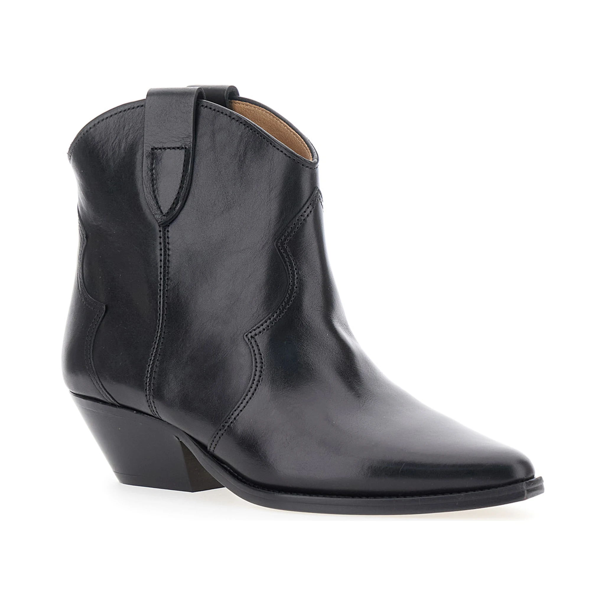 Dewina Black Slip-On Ankle Boots with Low Block Heel in Leather Woman