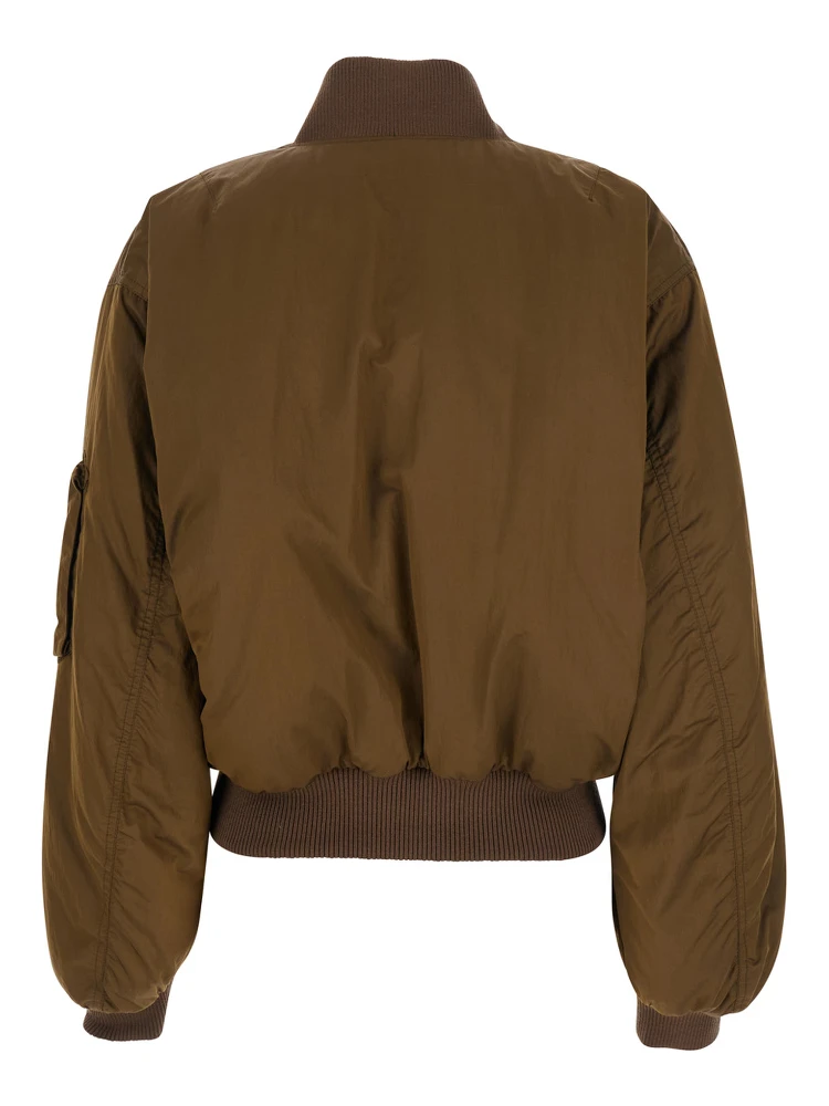 Brown Bomber Jacket with V Neck and Front Zip Closure in Tech Fabric Woman alternative