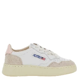 Medalist White Low Top Sneakers with Logo Patch on Tongue and Side in Leather Girl