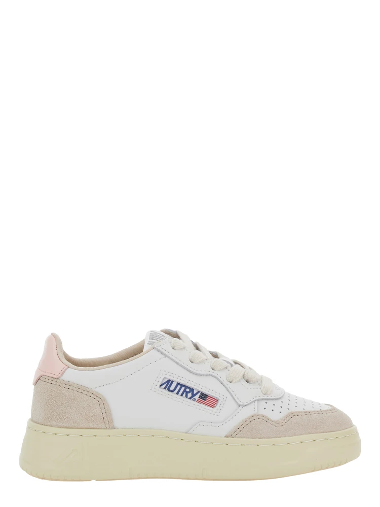 Medalist White Low Top Sneakers with Logo Patch on Tongue and Side in Leather Girl