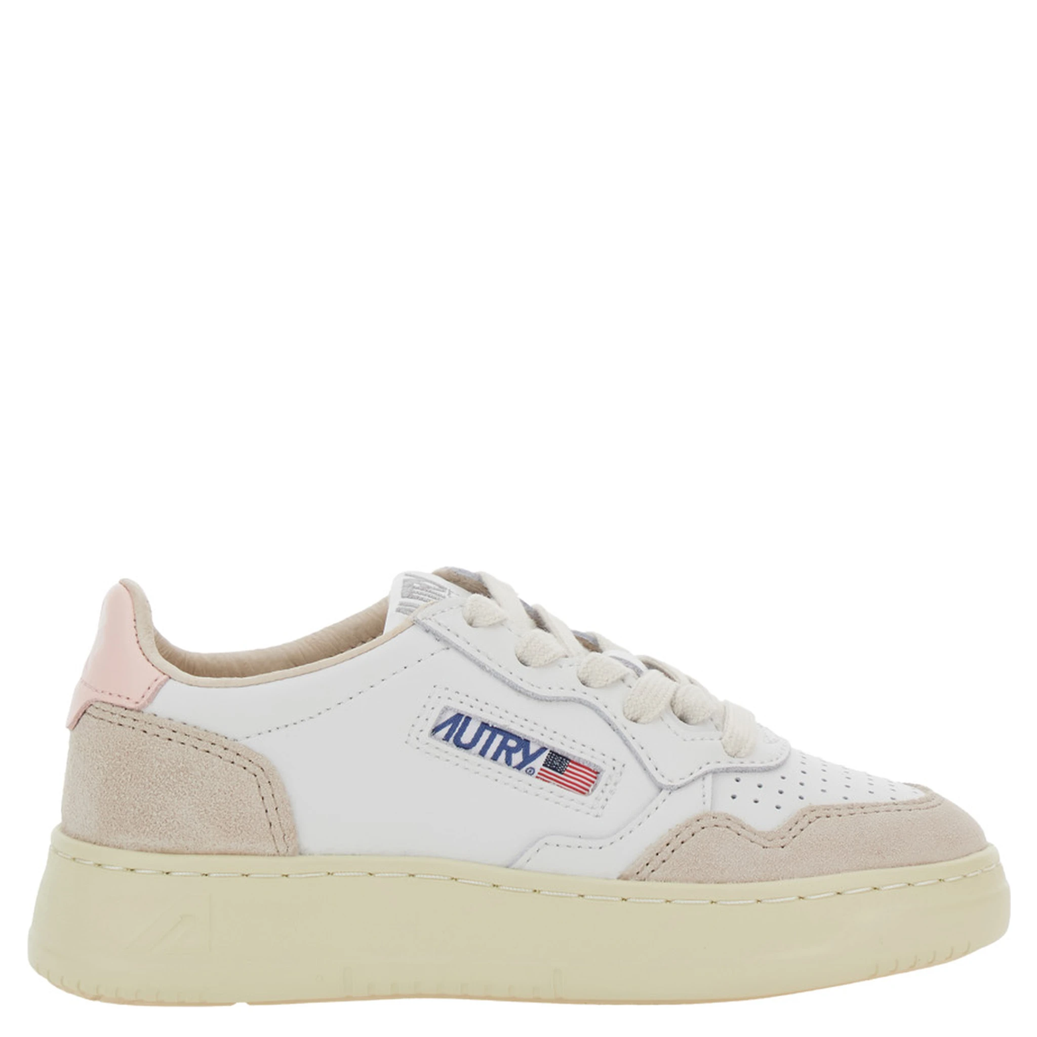 Medalist White Low Top Sneakers with Logo Patch on Tongue and Side in Leather Girl