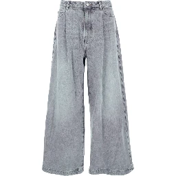 Blue Jeans with Faded Effect and Wide Legi n Denim Man