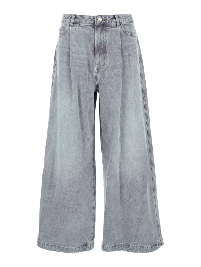 Blue Jeans with Faded Effect and Wide Legi n Denim Man