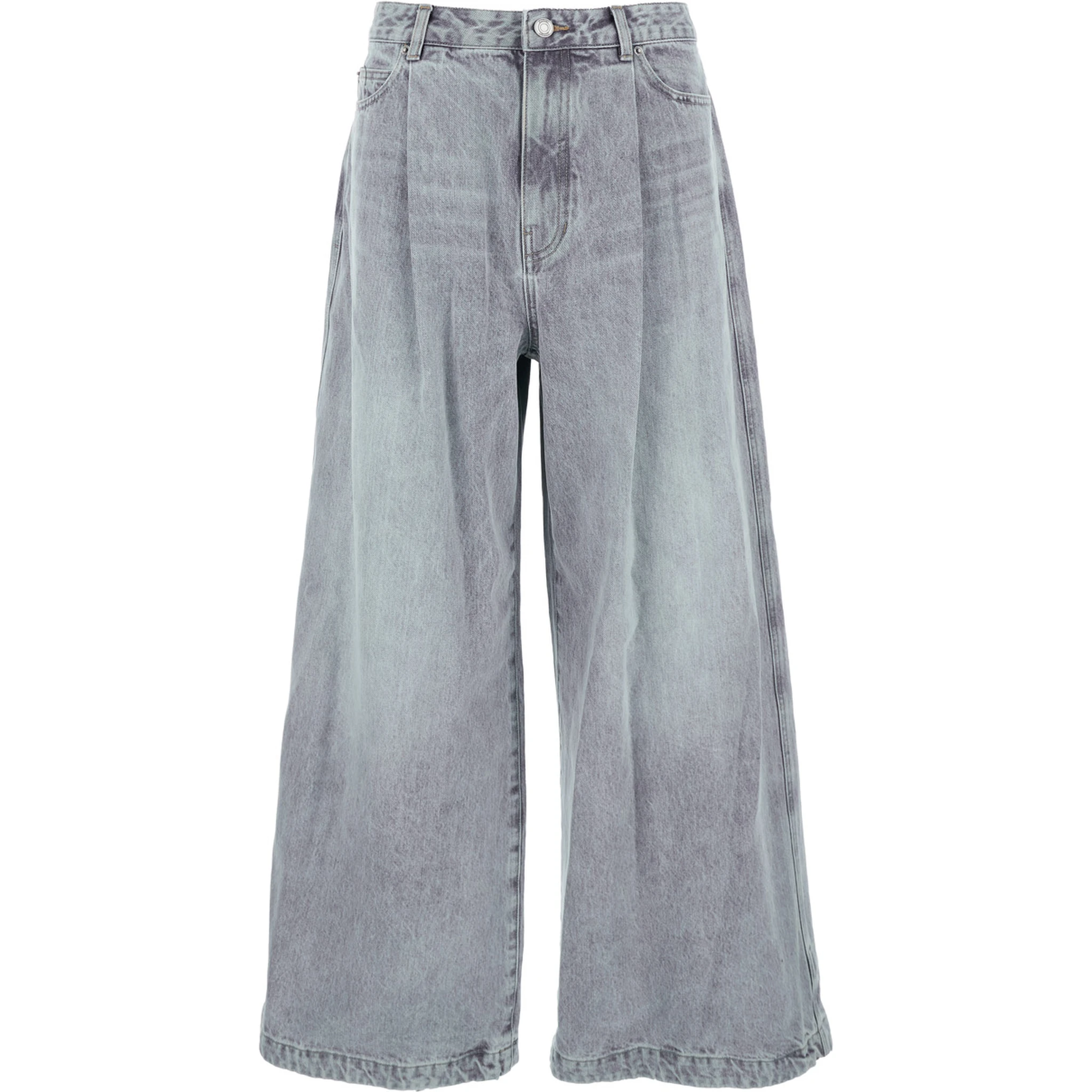 Blue Jeans with Faded Effect and Wide Legi n Denim Man