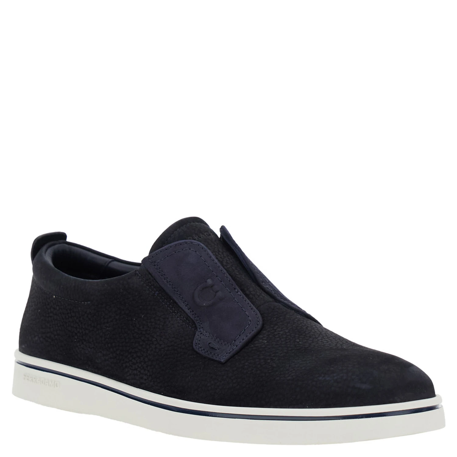 Alfie Blue Laceless Oxford Shoes with Round Toe in Grained Leather Man