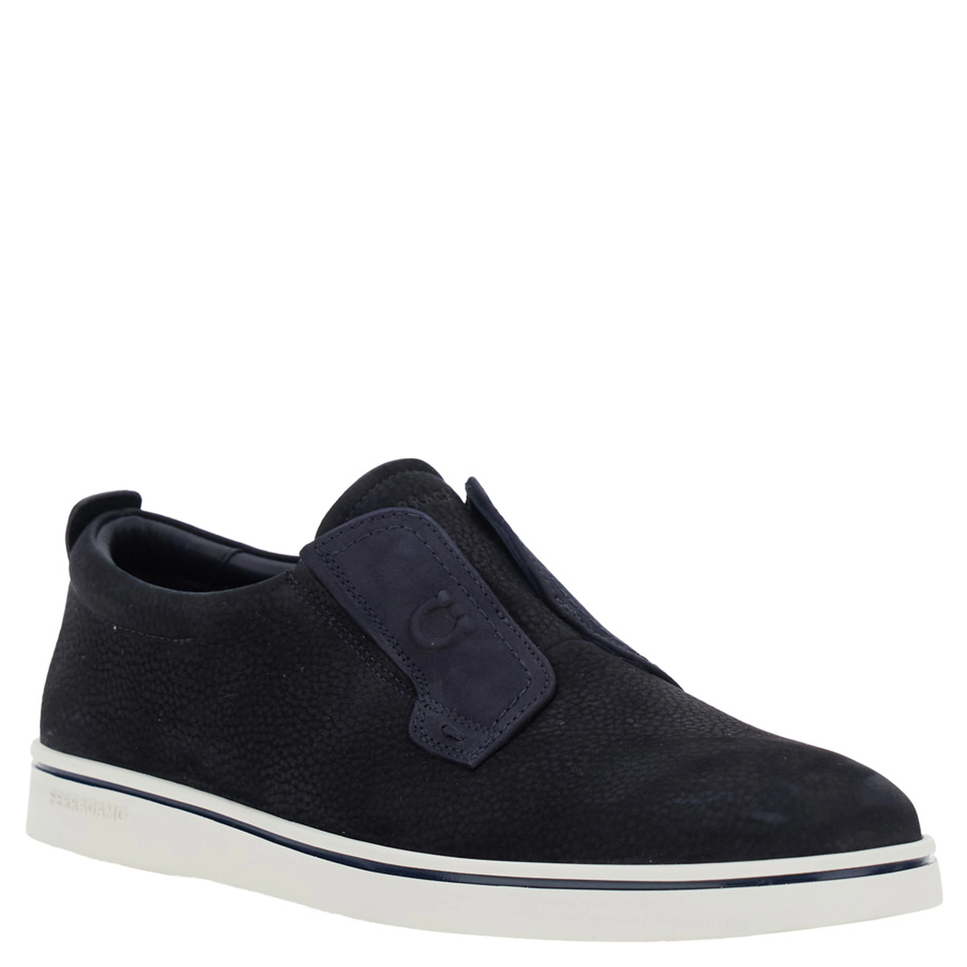 Alfie Blue Laceless Oxford Shoes with Round Toe in Grained Leather Man