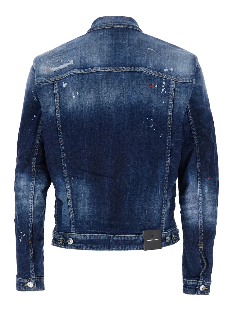 Dan Blue Jacket with Classic Collar and All-Over Painted Details in Denim Man alternative