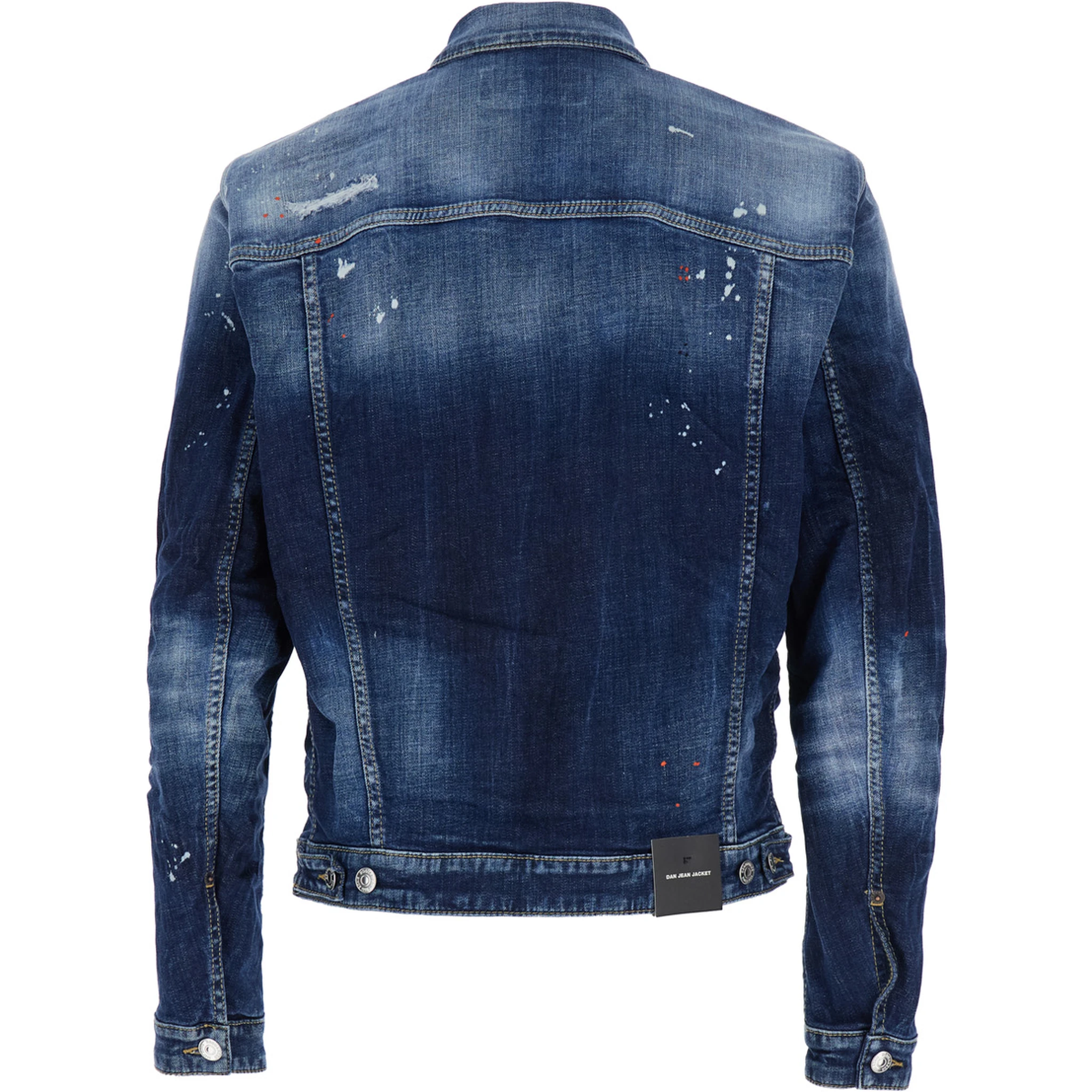 Dan Blue Jacket with Classic Collar and All-Over Painted Details in Denim Man