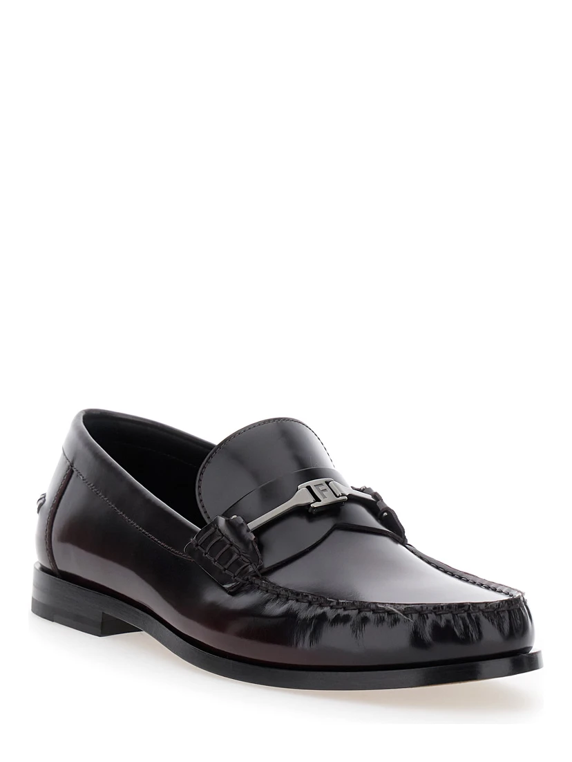 Harry Black Loafers with Almond Toe and Logo Plaque Detail in Leather Man