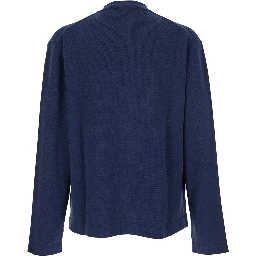 Blue V-Neck Cardigan with Orb Decoration on the Front in Cotton Man