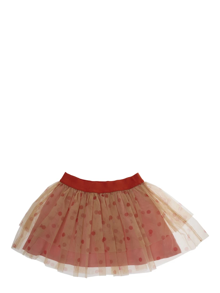 Pink Skirt with Layered Tulle and All-Over Polka-Dot Motif in Tech Fabric Girl alternative