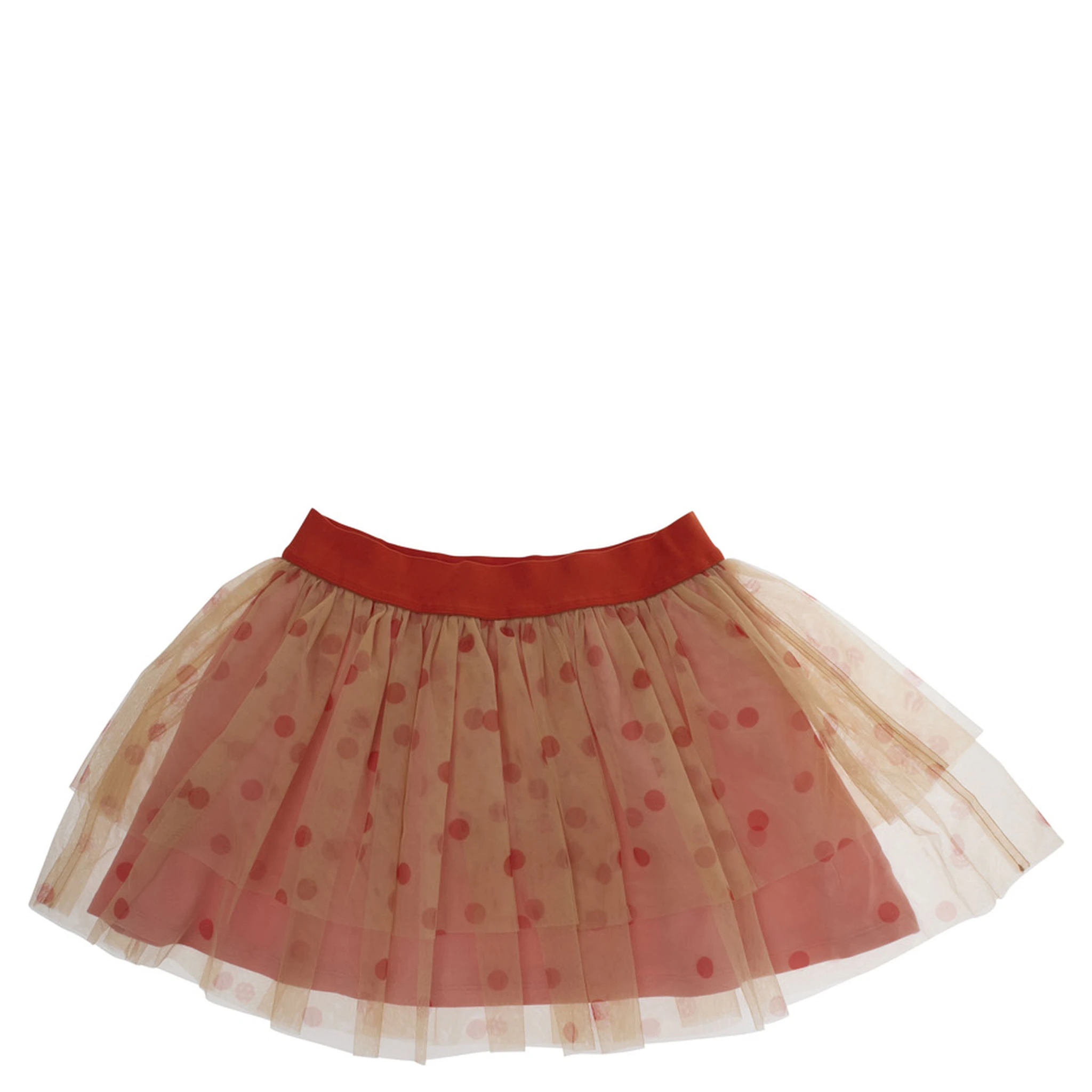 Pink Skirt with Layered Tulle and All-Over Polka-Dot Motif in Tech Fabric Girl