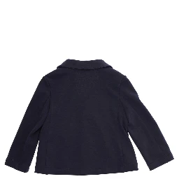 Blue Single-Breasted Jacket with Notched Revers and Logo Patch on the Sleeve in Fabric Baby