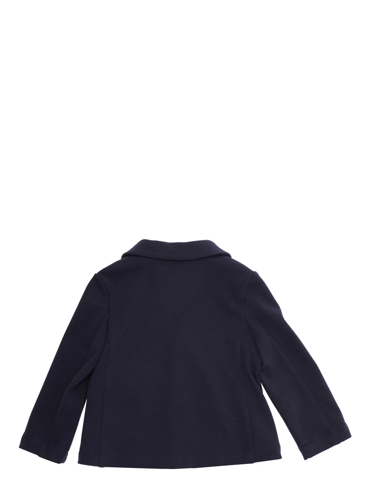 Blue Single-Breasted Jacket with Notched Revers and Logo Patch on the Sleeve in Fabric Baby alternative