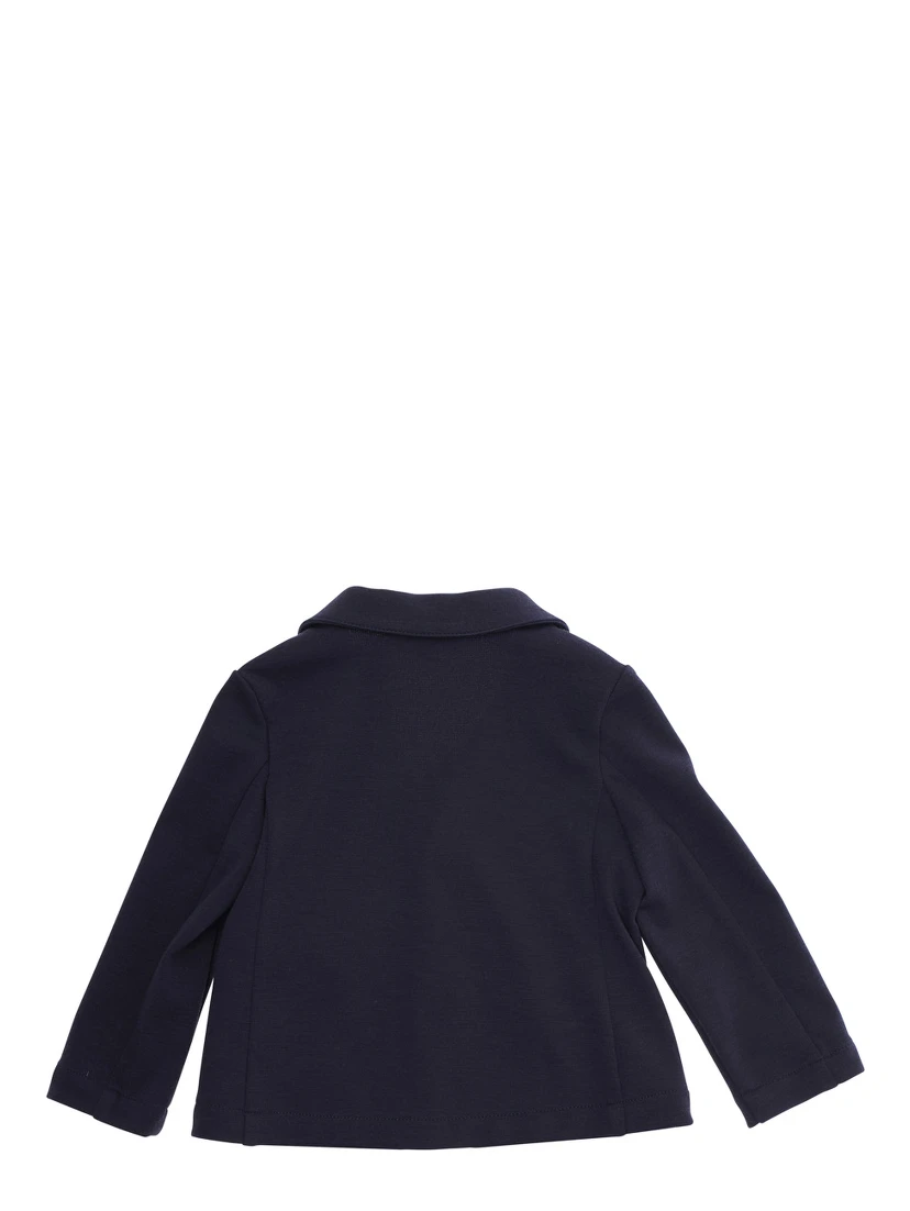 Blue Single-Breasted Jacket with Notched Revers and Logo Patch on the Sleeve in Fabric Baby