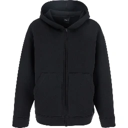 Black Jacket with Fixed Hood and Two Front Pockets in Tech Fabric Woman