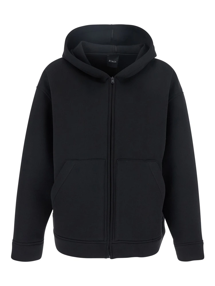 Black Jacket with Fixed Hood and Two Front Pockets in Tech Fabric Woman